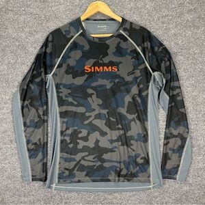 Simms Shirt Men’s M Camo Print Long Sleeve Fishing Performance Shirt, Gray Black